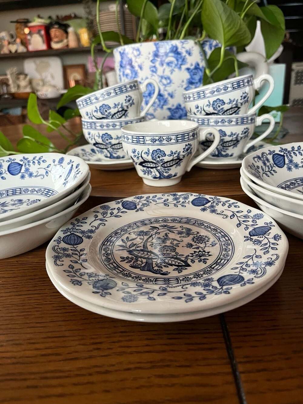Wedgwood Blue Onion Dinnerware 15 pieces, mid 20th c